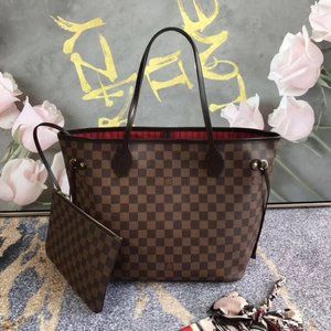 NWT LV Neverfull MM Damier Azur Brown Red Inside